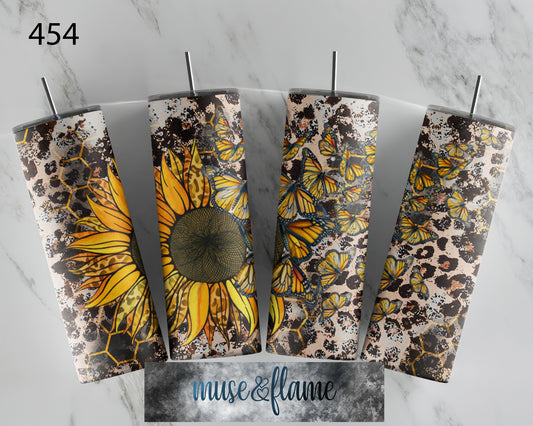 Sunflower Distressed Leopard Print, RTP Sublimation Tumbler Wrap, 30 oz, 20 oz, 15oz, 12 oz, Sublimation Print