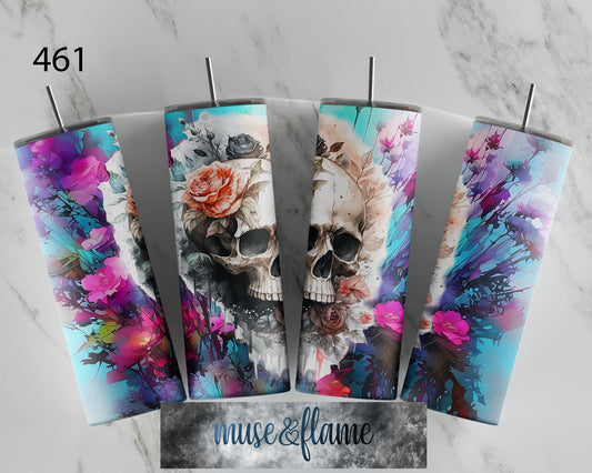 Floral Skull, RTP Sublimation Tumbler Wrap, 30 oz, 20 oz, 15oz, 12 oz, Sublimation Print