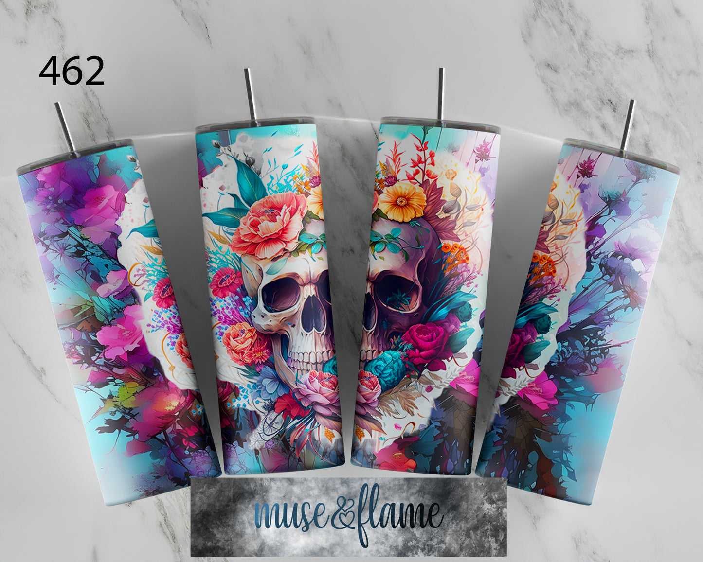 Floral Skull, RTP Sublimation Tumbler Wrap, 30 oz, 20 oz, 15oz, 12 oz, Sublimation Print