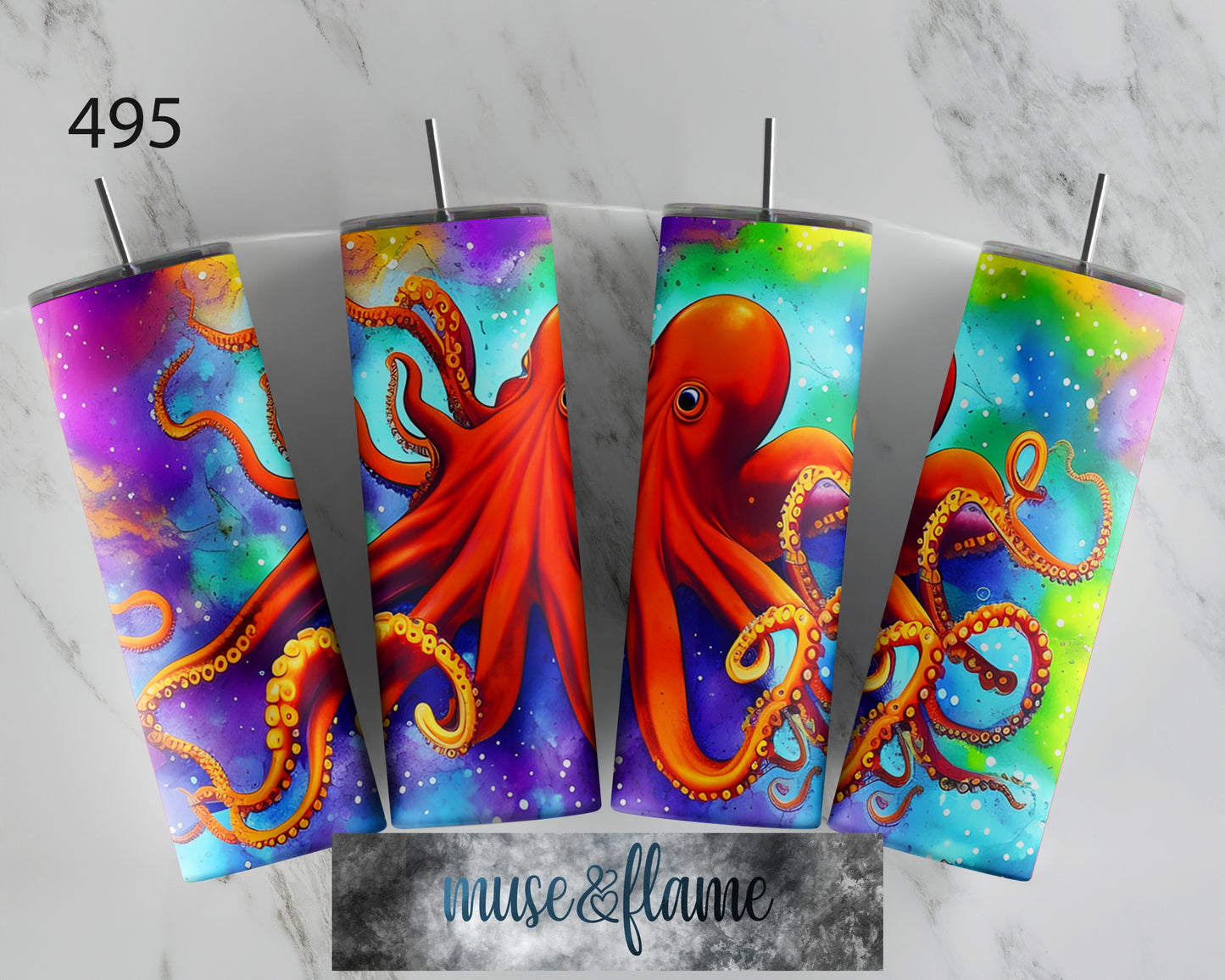 Colorful Octopus, RTP Sublimation Tumbler Wrap, 30 oz, 20 oz, 15oz, 12 oz, Sublimation Print