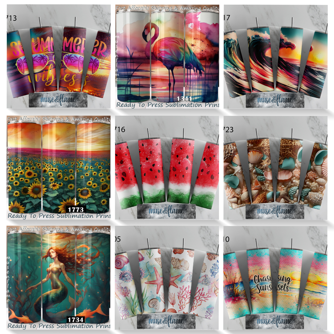 Summer Bundle, 18 Prints RTP Sublimation Tumbler Wrap, 20oz Straight Tumbler (Copy)