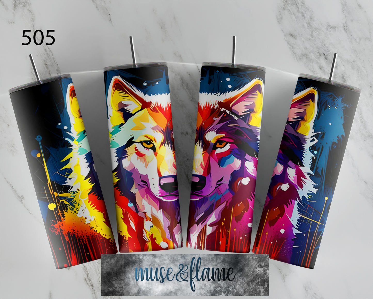 Colorful Wolf, RTP Sublimation Tumbler Wrap, 30 oz, 20 oz, 15oz, 12 oz, Sublimation Print