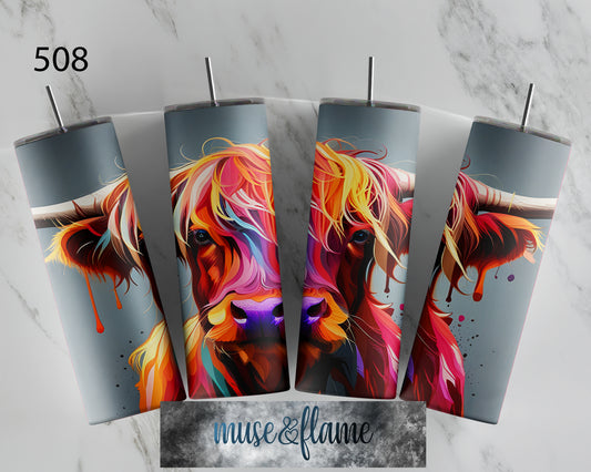 Highland Cow, RTP Sublimation Tumbler Wrap, 30 oz, 20 oz, 15oz, 12 oz, Sublimation Print