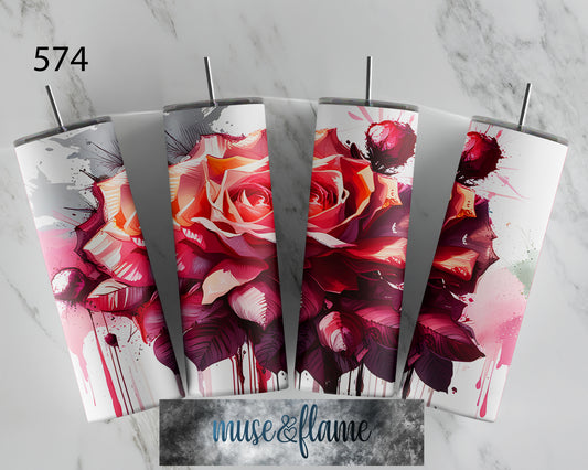 Dripping Rose, RTP Sublimation Tumbler Wrap, 30 oz, 20 oz, 15oz, 12 oz, Sublimation Print