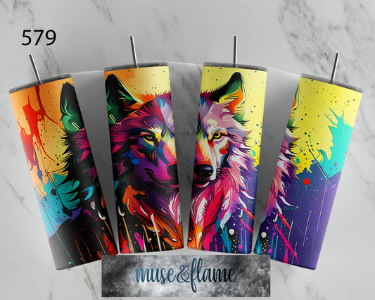 Colorful Wolf, RTP Sublimation Tumbler Wrap, 30 oz, 20 oz, 15oz, 12 oz, Sublimation Print