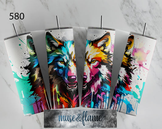 Colorful Wolf, RTP Sublimation Tumbler Wrap, 30 oz, 20 oz, 15oz, 12 oz, Sublimation Print