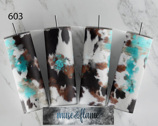 Turquoise Cow Print, RTP Sublimation Tumbler Wrap, 30 oz, 20 oz, 15oz, 12 oz, Sublimation Print