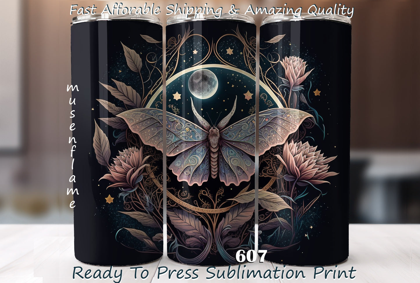 Moth, RTP Sublimation Tumbler Wrap, 30 oz, 20 oz, 15oz, 12 oz, Sublimation Print