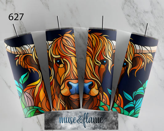 Stained Glass Highland Cow, RTP Sublimation Tumbler Wrap, 30 oz, 20 oz, 15oz, 12 oz, Sublimation Print