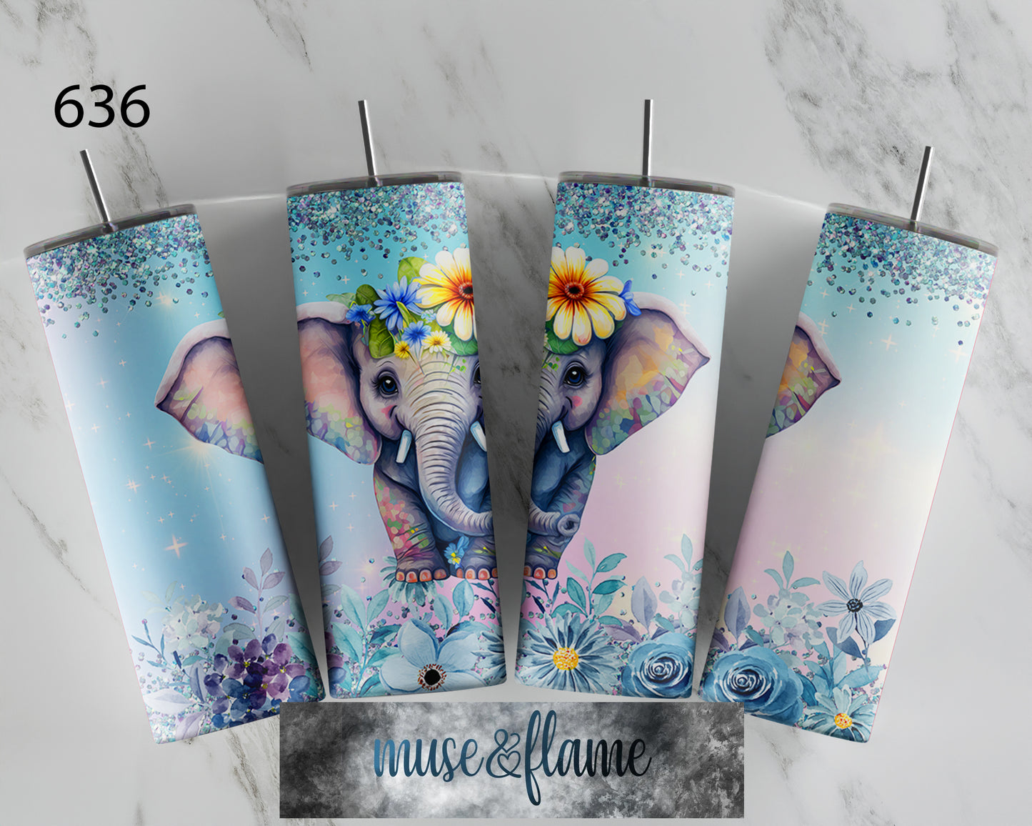 Floral Elephant, RTP Sublimation Tumbler Wrap, 30 oz, 20 oz, 15oz, 12 oz, Sublimation Print