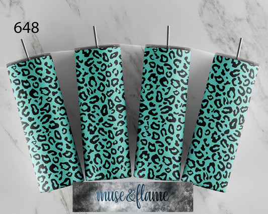 Teal Leopard Print, RTP Sublimation Tumbler Wrap, 30 oz, 20 oz, 15oz, 12 oz, Sublimation Print