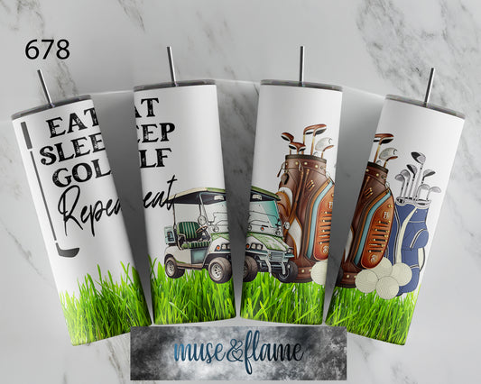 Eat Sleep Golf Repeat, RTP Sublimation Tumbler Wrap, 30 oz, 20 oz, 15oz, 12 oz, Sublimation Print