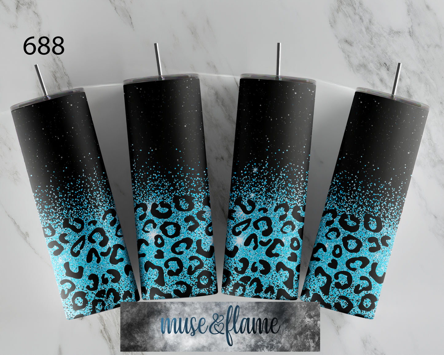 Blue Leopard Print, RTP Sublimation Tumbler Wrap, 30 oz, 20 oz, 15oz, 12 oz, Sublimation Print