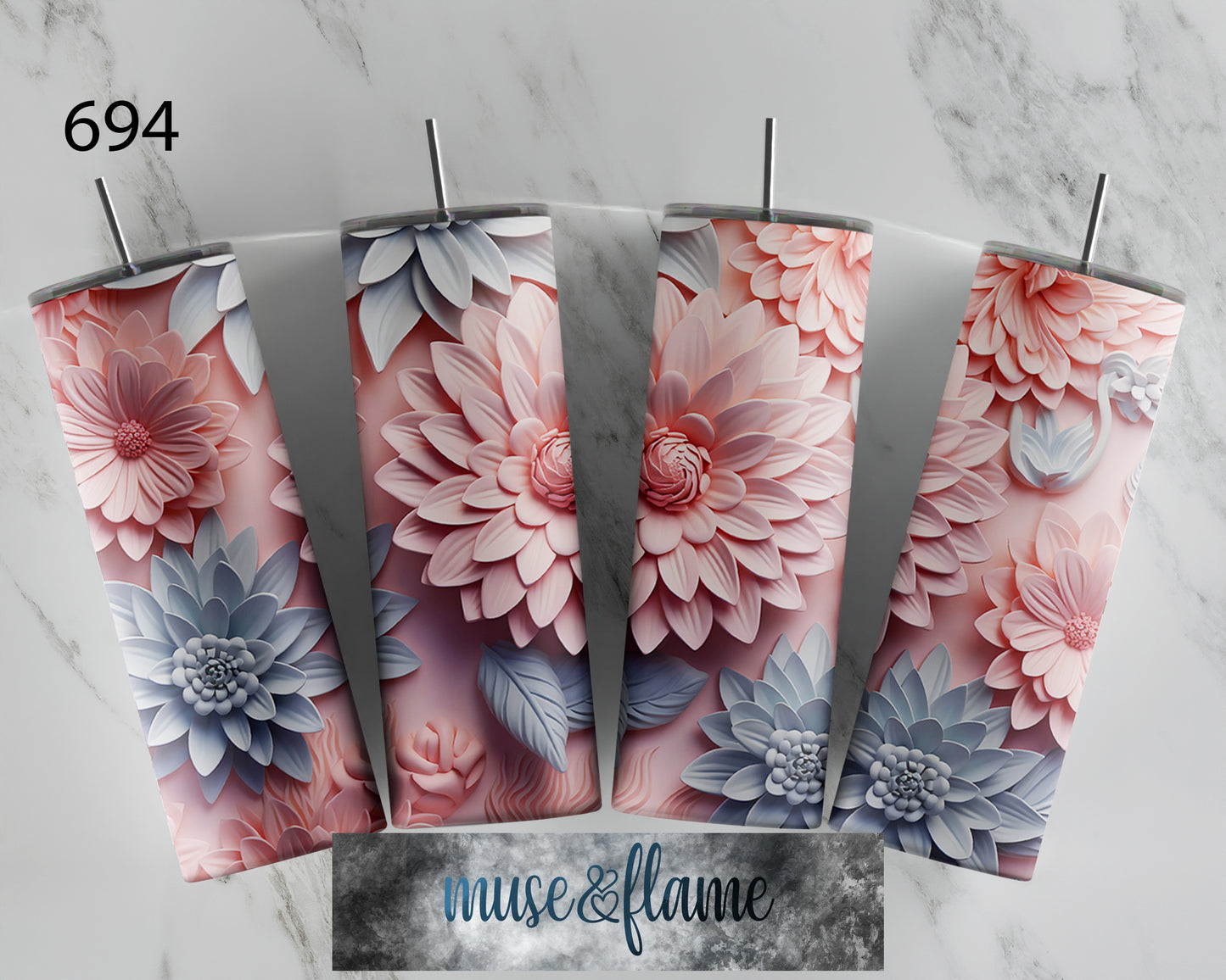 3D Flowers, RTP Sublimation Tumbler Wrap, 30 oz, 20 oz, 15oz, 12 oz, Sublimation Print