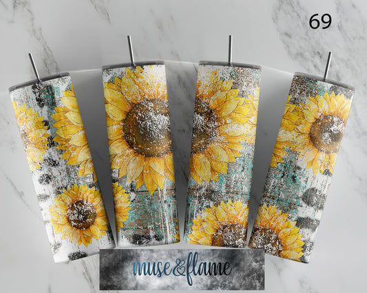 Distressed Sunflower, RTP Sublimation Tumbler Wrap, 30 oz, 20 oz, 15oz, 12 oz, Sublimation Print