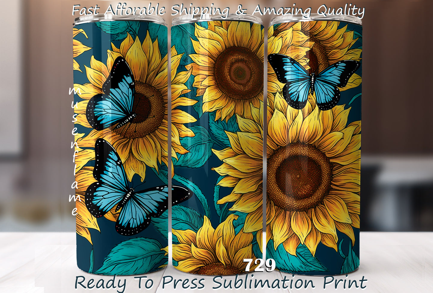 Sunflower Butterflies, RTP Sublimation Tumbler Wrap, 30 oz, 20 oz, 15oz, 12 oz, Sublimation Print