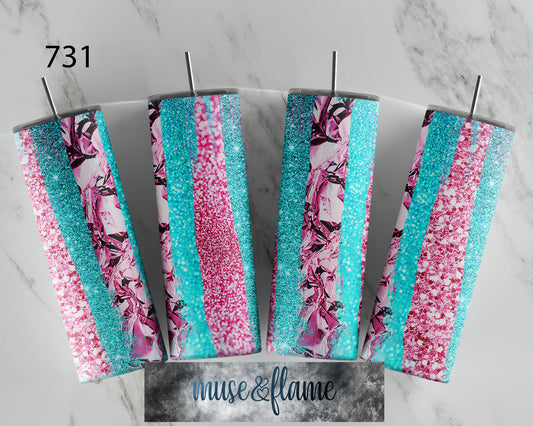 Pink & Blue Glitter, RTP Sublimation Tumbler Wrap, 30 oz, 20 oz, 15oz, 12 oz, Sublimation Print