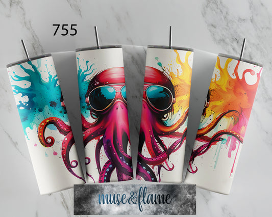 Sunglasses Octopus, RTP Sublimation Tumbler Wrap, 30 oz, 20 oz, 15oz, 12 oz, Sublimation Print