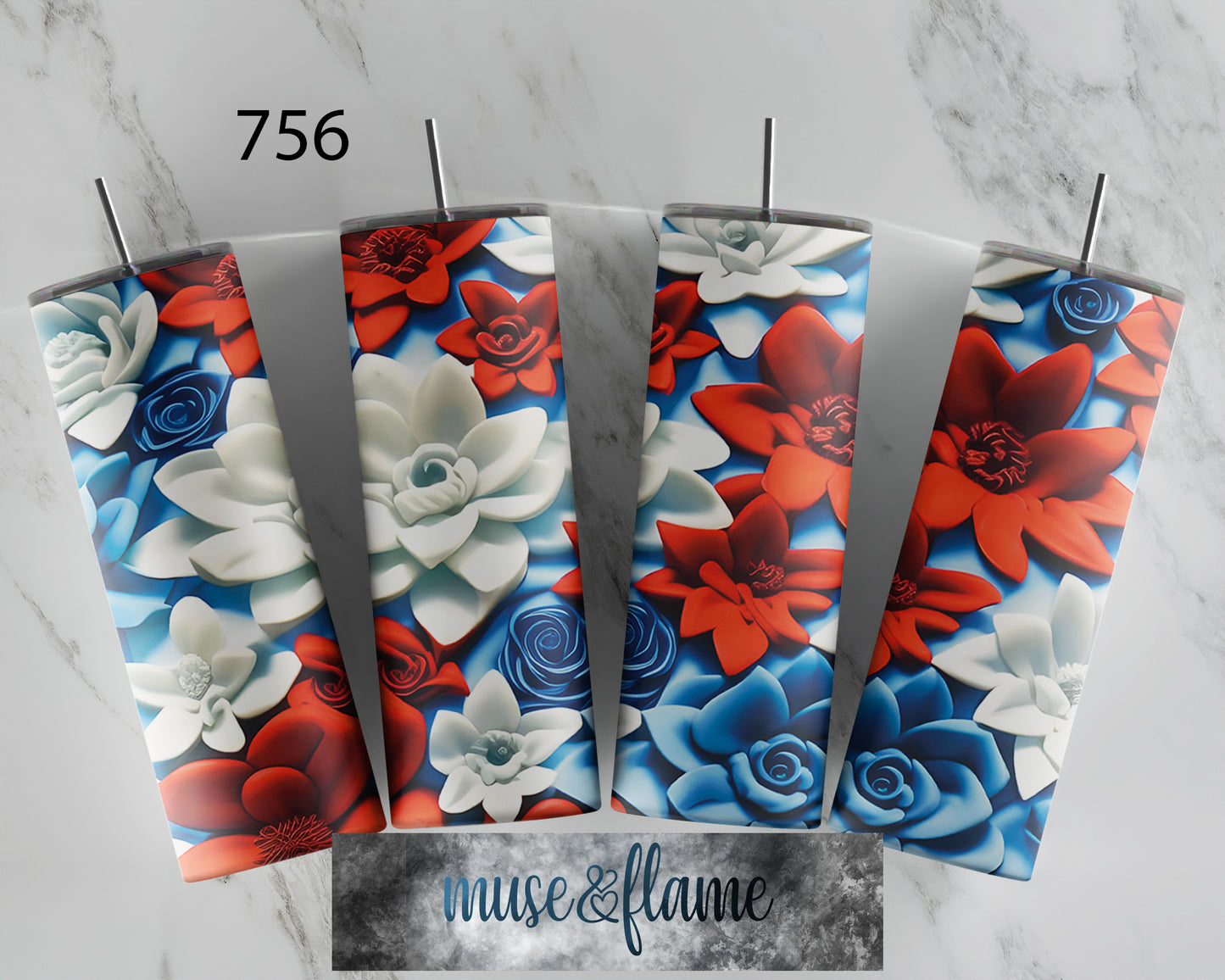 Patriotic 3D Flowers, RTP Sublimation Tumbler Wrap, 30 oz, 20 oz, 15oz, 12 oz, Sublimation Print