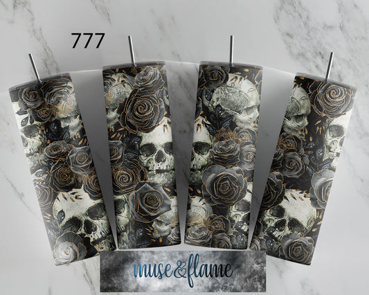 Skulls & Roses, RTP Sublimation Tumbler Wrap, 30 oz, 20 oz, 15oz, 12 oz, Sublimation Print