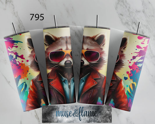 Sunglasses Raccoon. RTP Sublimation Tumbler Wrap, 30 oz, 20 oz, 15oz, 12 oz, Sublimation Print