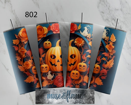 Floral Pumpkins. RTP Sublimation Tumbler Wrap, 30 oz, 20 oz, 15oz, 12 oz, Sublimation Print