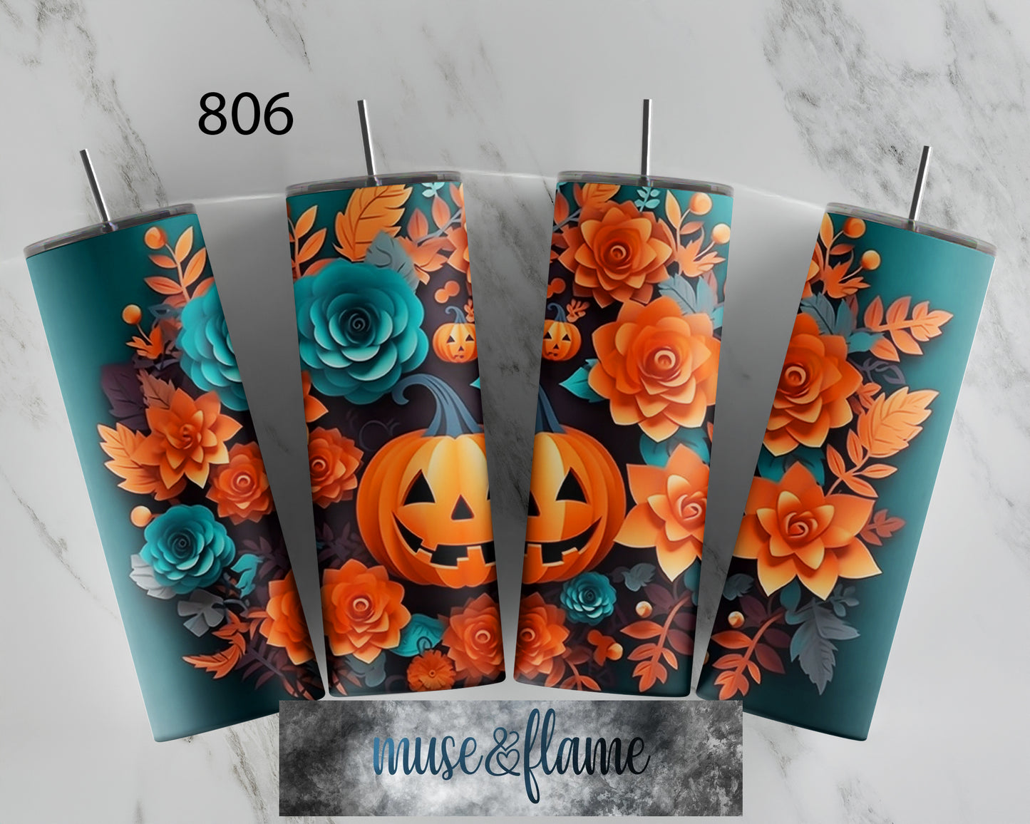 Floral Pumpkins, RTP Sublimation Tumbler Wrap, 30 oz, 20 oz, 15oz, 12 oz, Sublimation Print