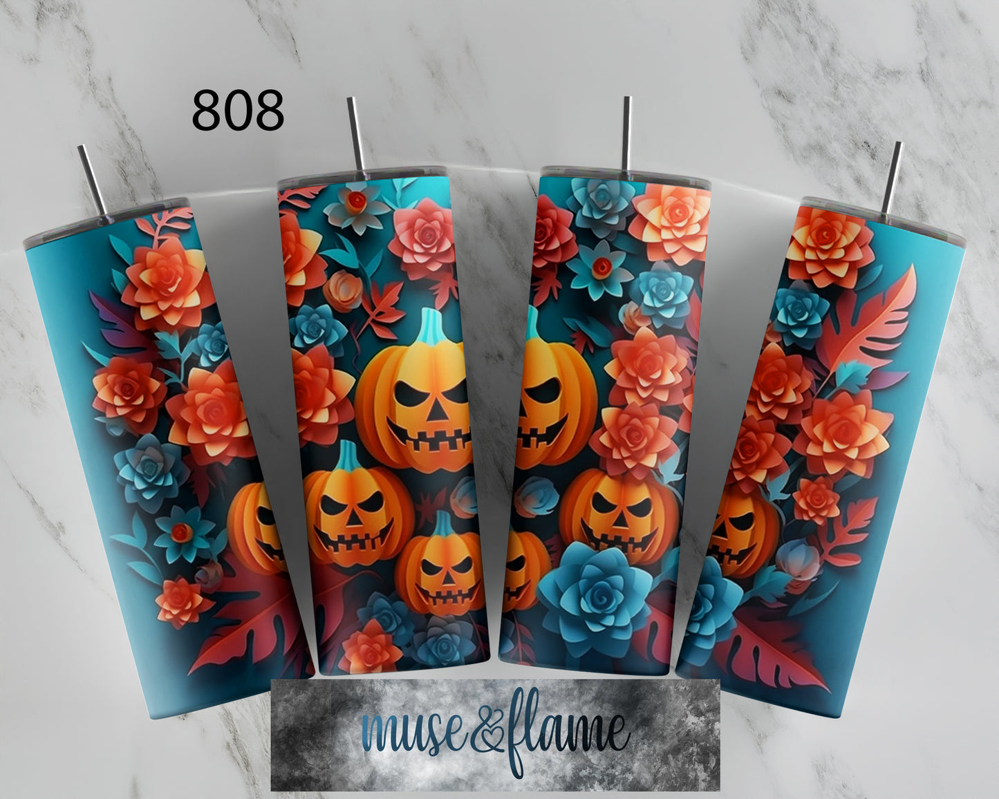 Floral Pumpkins, RTP Sublimation Tumbler Wrap, 30 oz, 20 oz, 15oz, 12 oz, Sublimation Print