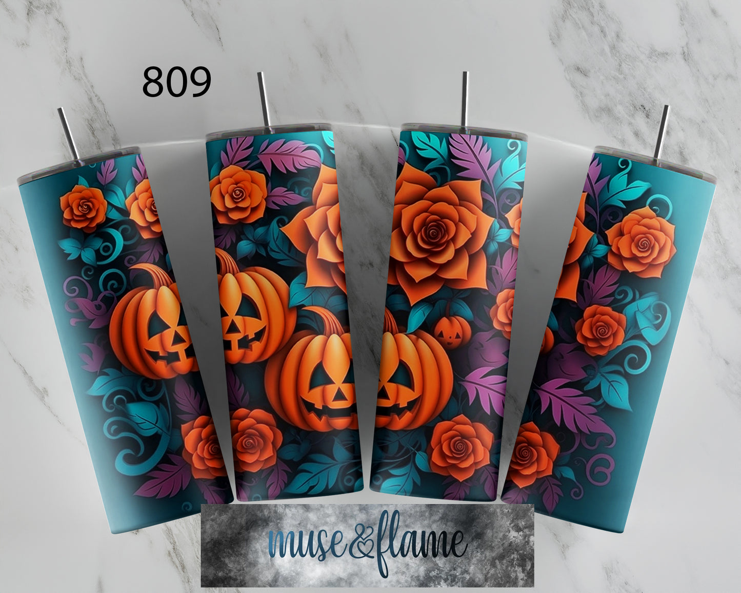 Floral Pumpkins, RTP Sublimation Tumbler Wrap, 30 oz, 20 oz, 15oz, 12 oz, Sublimation Print