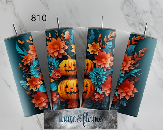 Floral Pumpkins, RTP Sublimation Tumbler Wrap, 30 oz, 20 oz, 15oz, 12 oz, Sublimation Print