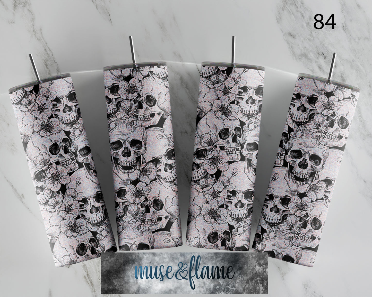 Floral Skull, RTP Sublimation Tumbler Wrap, 30 oz, 20 oz, 15oz, 12 oz, Sublimation Print