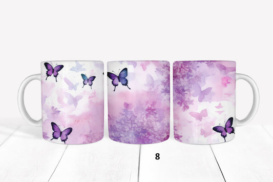 Purple Butterflies, RTP Sublimation Coffee Cup Wrap, Mug Wrap, 15oz, 12oz, 11oz, Sublimation Print