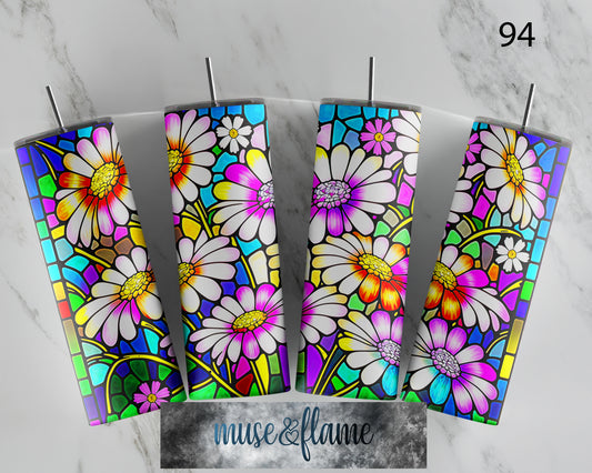 Stained Glass Daisies, RTP Sublimation Tumbler Wrap, 30 oz, 20 oz, 15oz, 12 oz, Sublimation Print